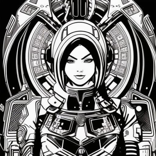 Cyberpunk Space Pirate Coloring Book Page