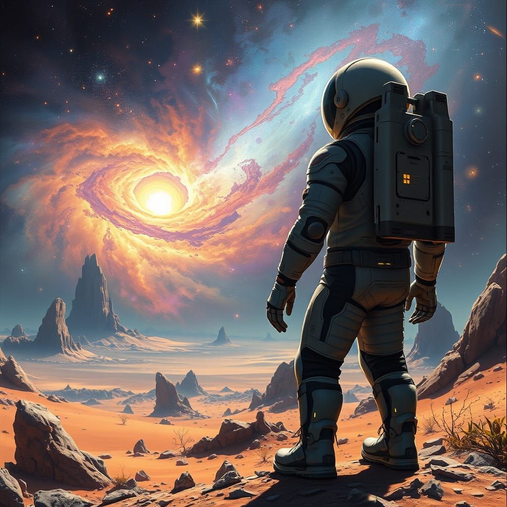 Astronaut Gazing at Nebula in Sci-Fi Style