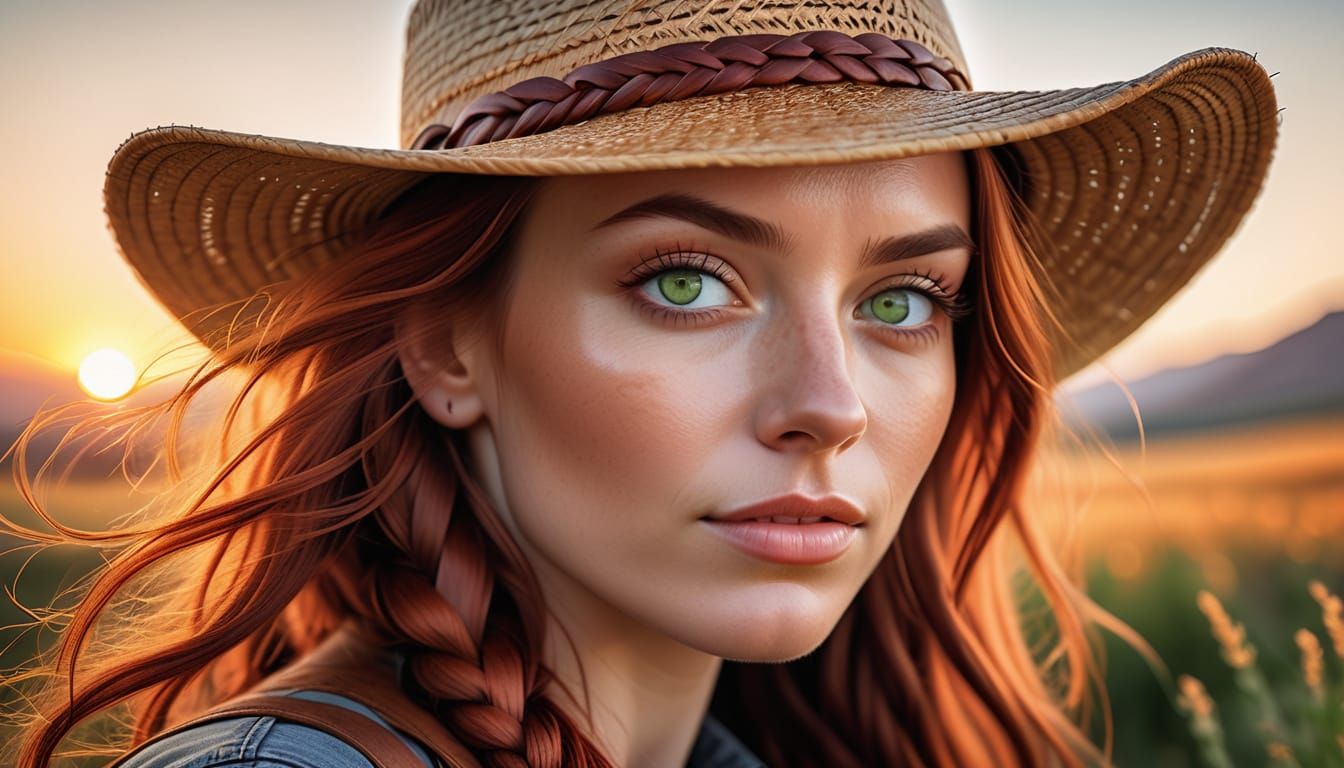 Ultra Realistic Portrait of a Young Woman in a Straw Hat