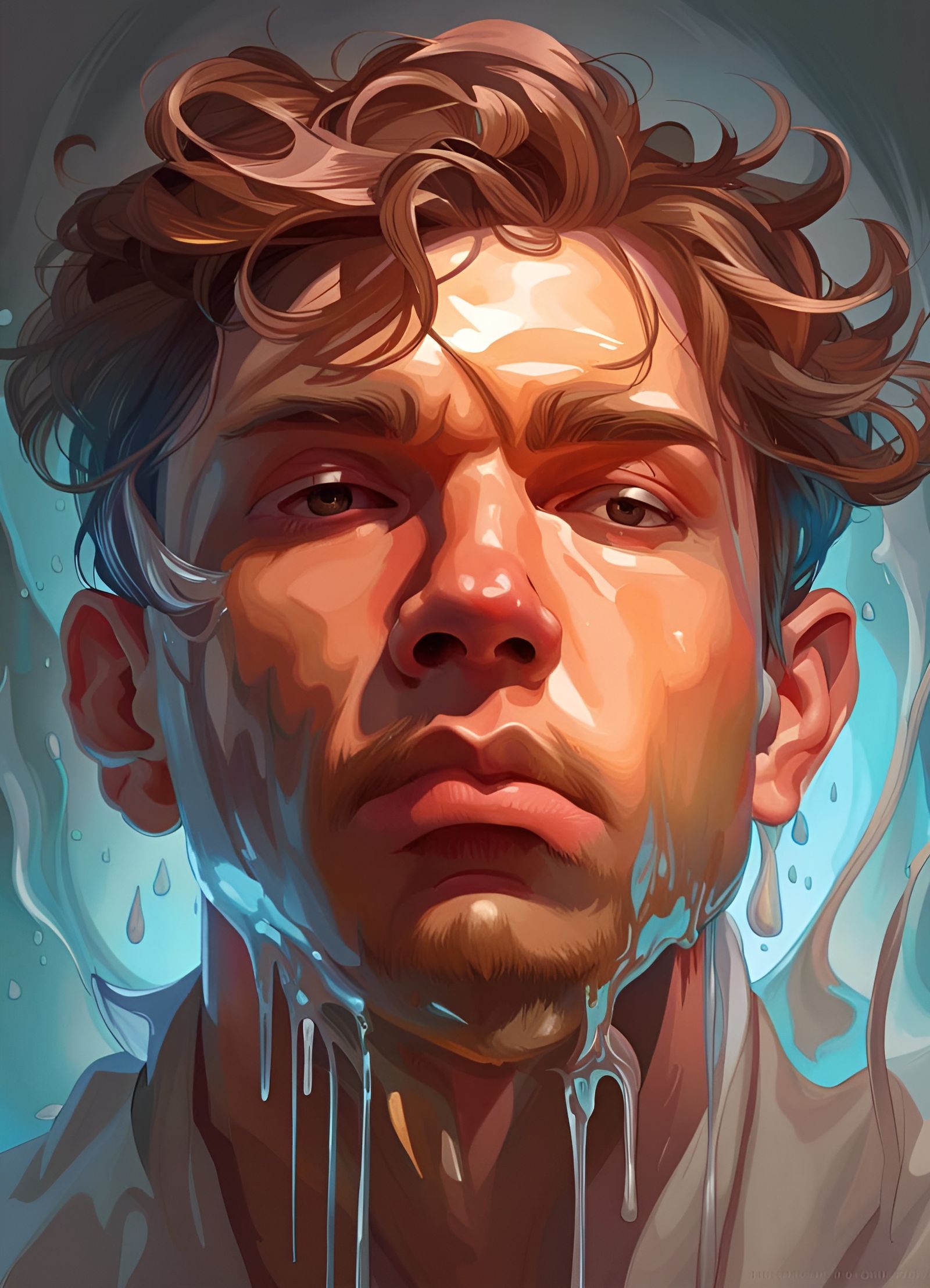 Melting Man: Hyperdetailed Portrait in Art Nouveau Style