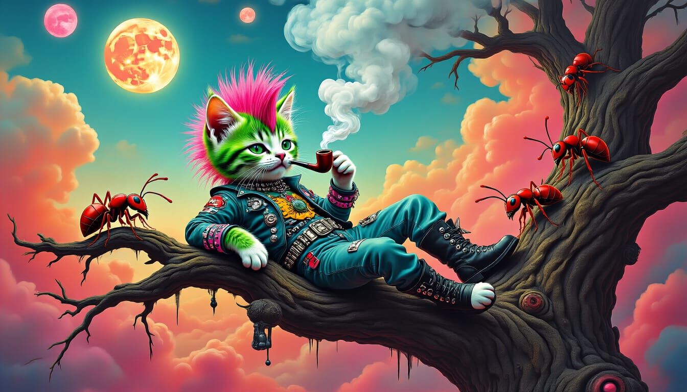 Punk Rock Kitten in Psychedelic Alien Outfit