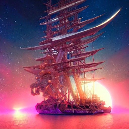 Japanese Pirate Ship Soaring Through Space