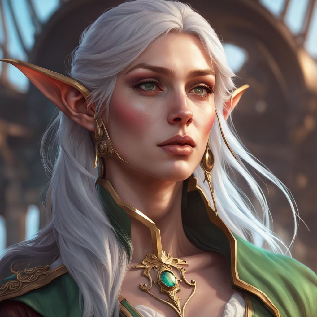 Detailed Elf Pirate Portrait in Art Nouveau Style