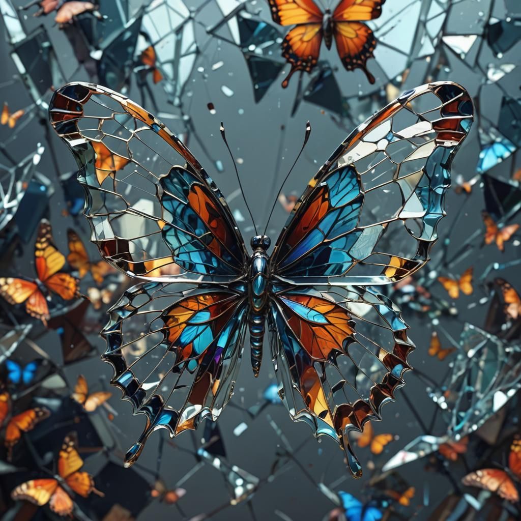 Shattered Glass Butterfly in Surreal Fauvism Style