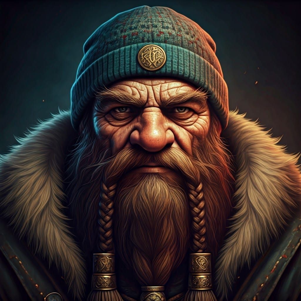 Stoic Dwarf Rune Warrior in Earthy, Triadic Hues