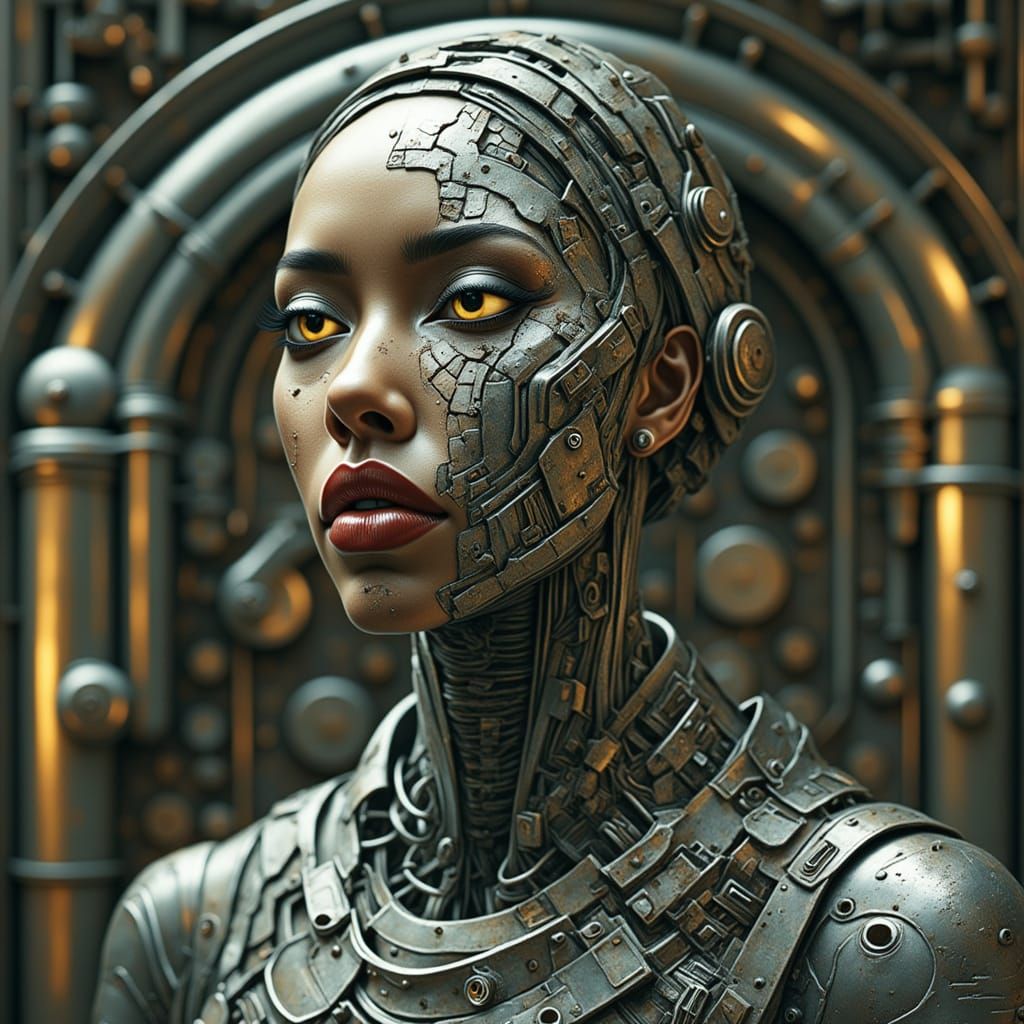 Cyborg Astronaut in Giger-esque Spaceship Interior