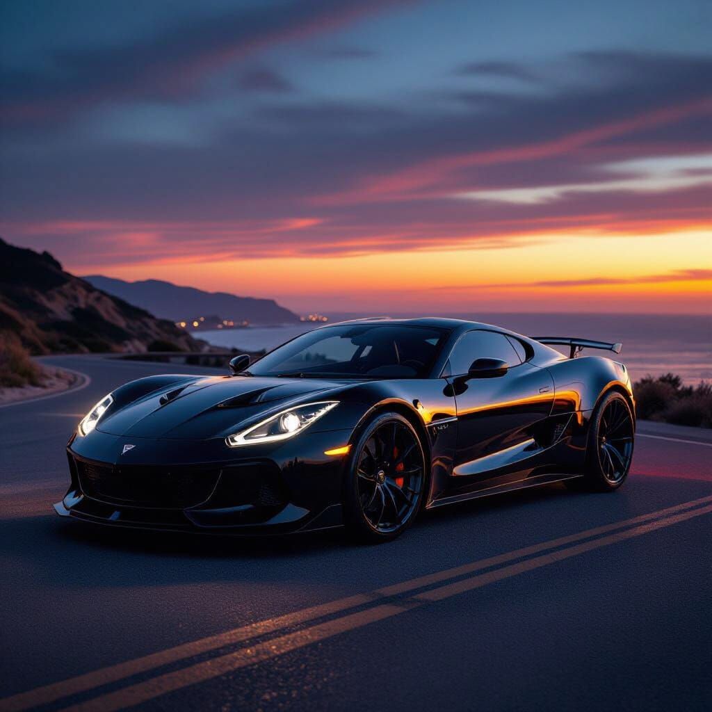 Sleek Obsidian Luxury Sports Car on Coastal Road