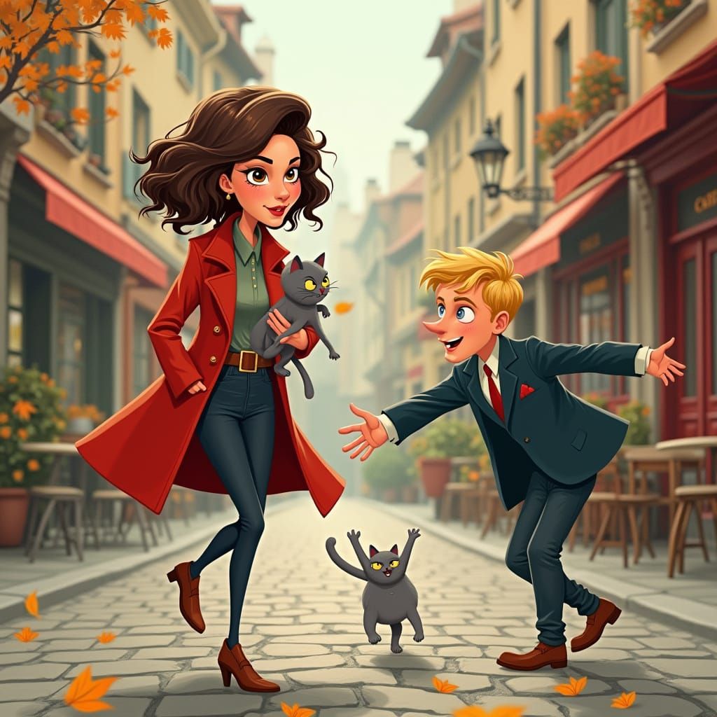 Charming European Scene in Ligne Claire Comic Style
