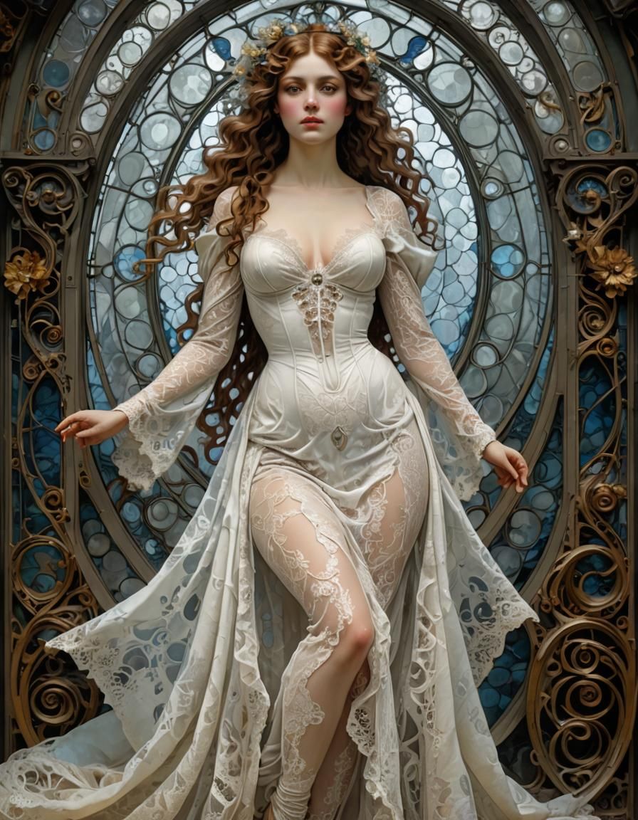 French Beauty in Art Nouveau Futurism Style