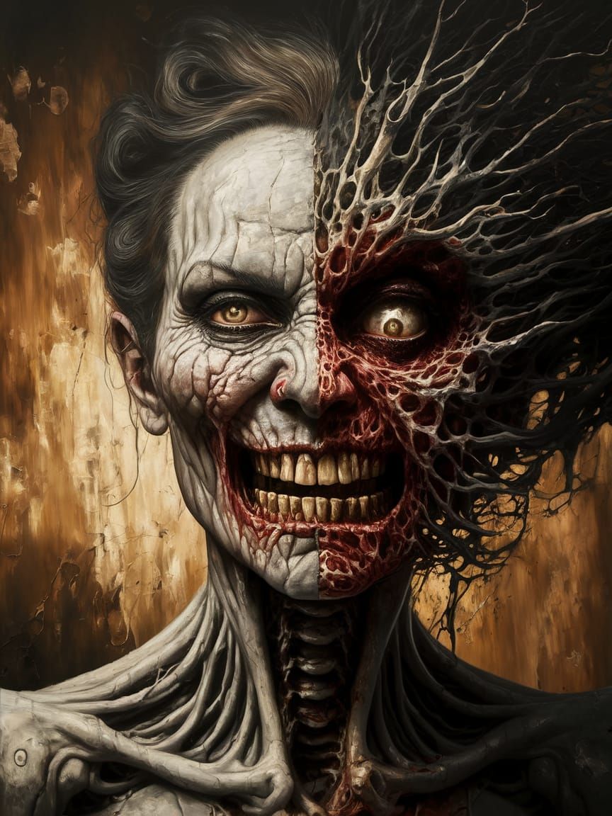 Distorted Female Demon in Eerie 3D Oil Painting