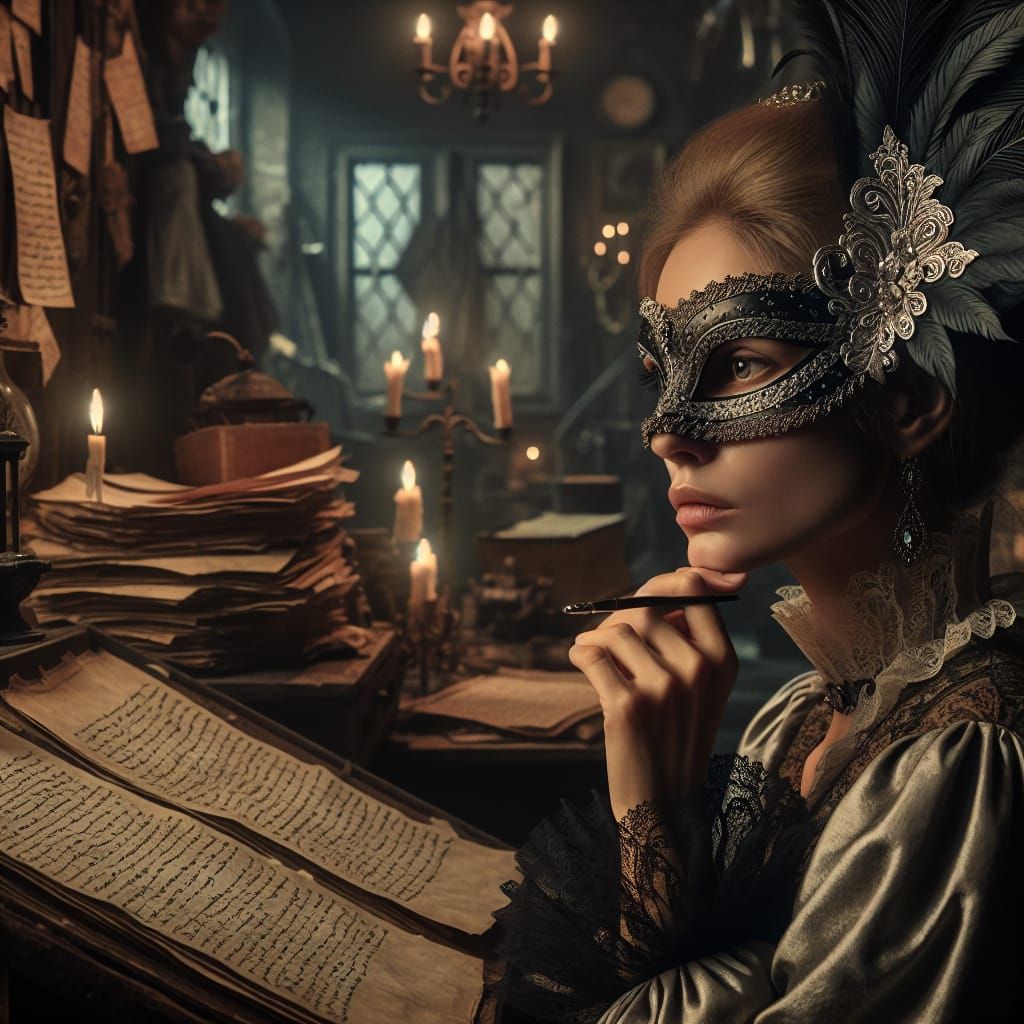 Mysterious Masquerade: Portrait of a Writer in Atelier