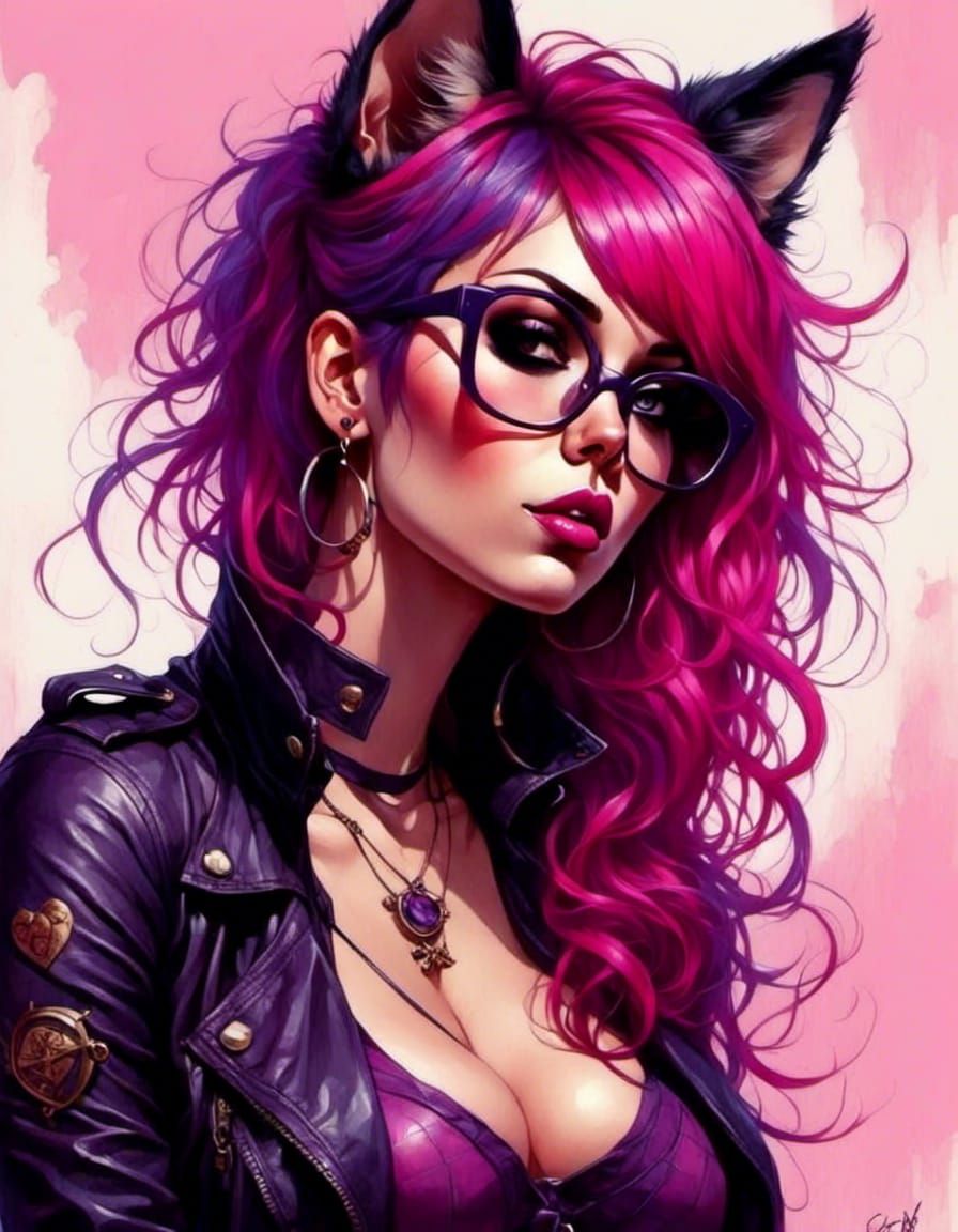 Emo Cat with Vibrant Eyes in Surreal Style