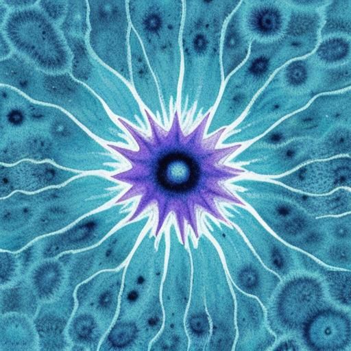 Macro View of Electric Microorganism in Watercolor Style