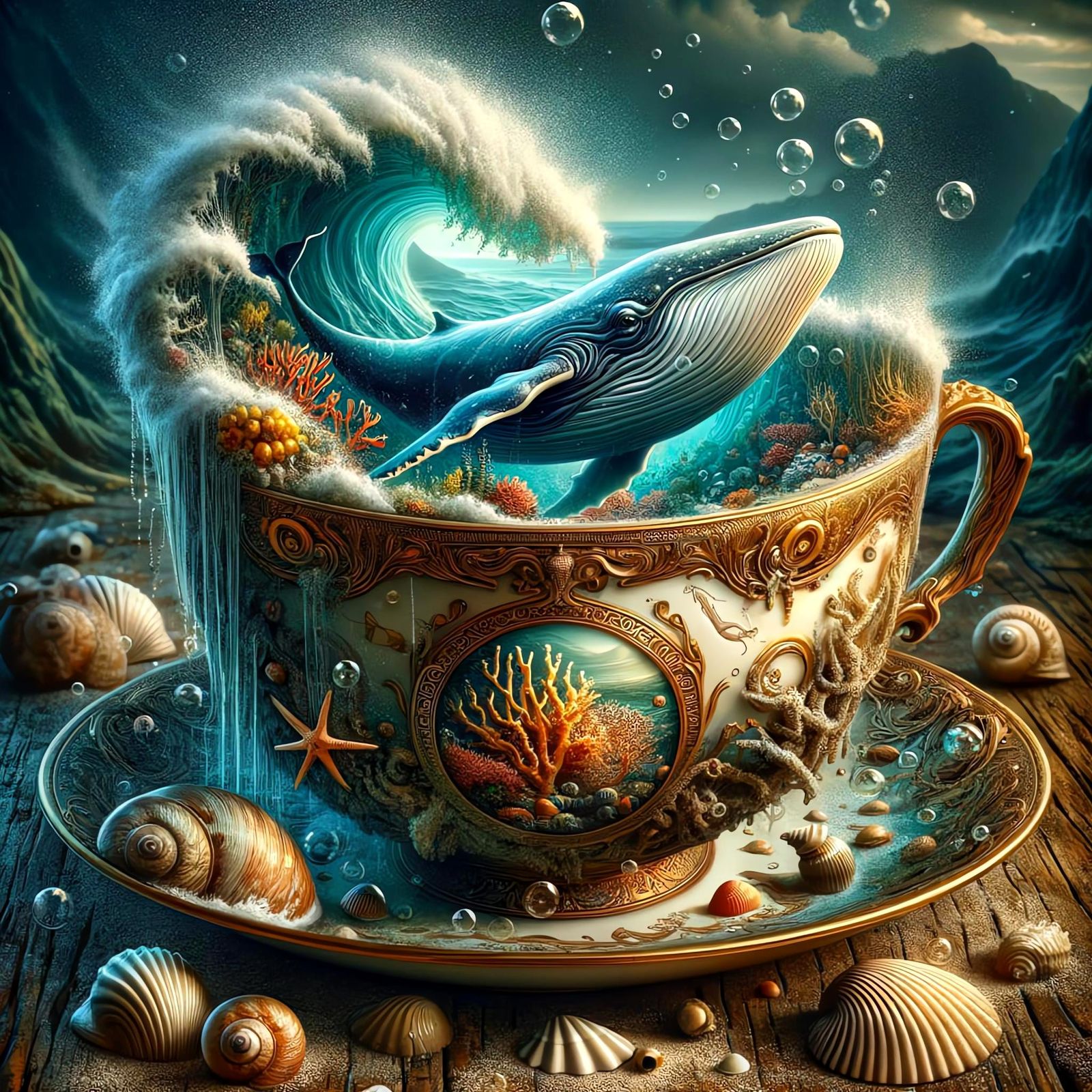 Miniature Underwater Kingdom Inside Antique Teacup