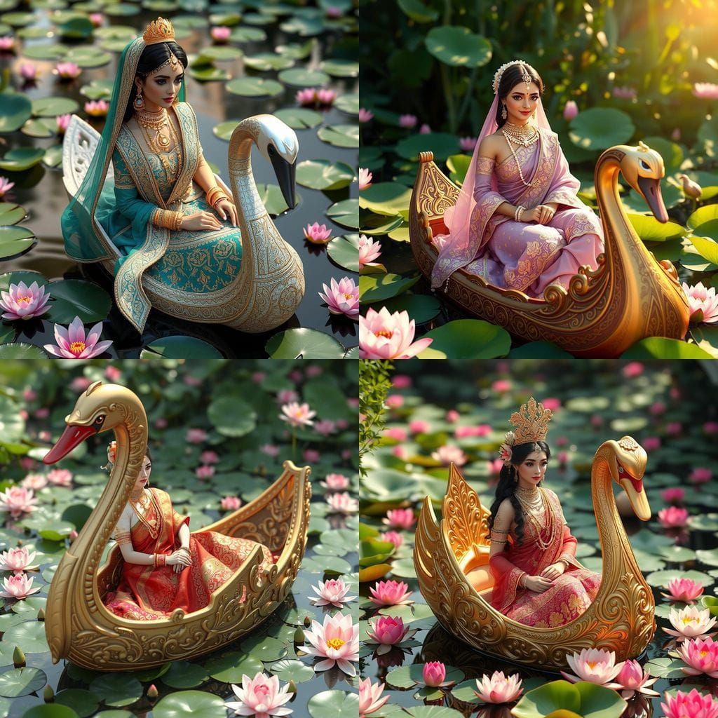 Indian Mughal Princess in Serene Lotus Pond Scene