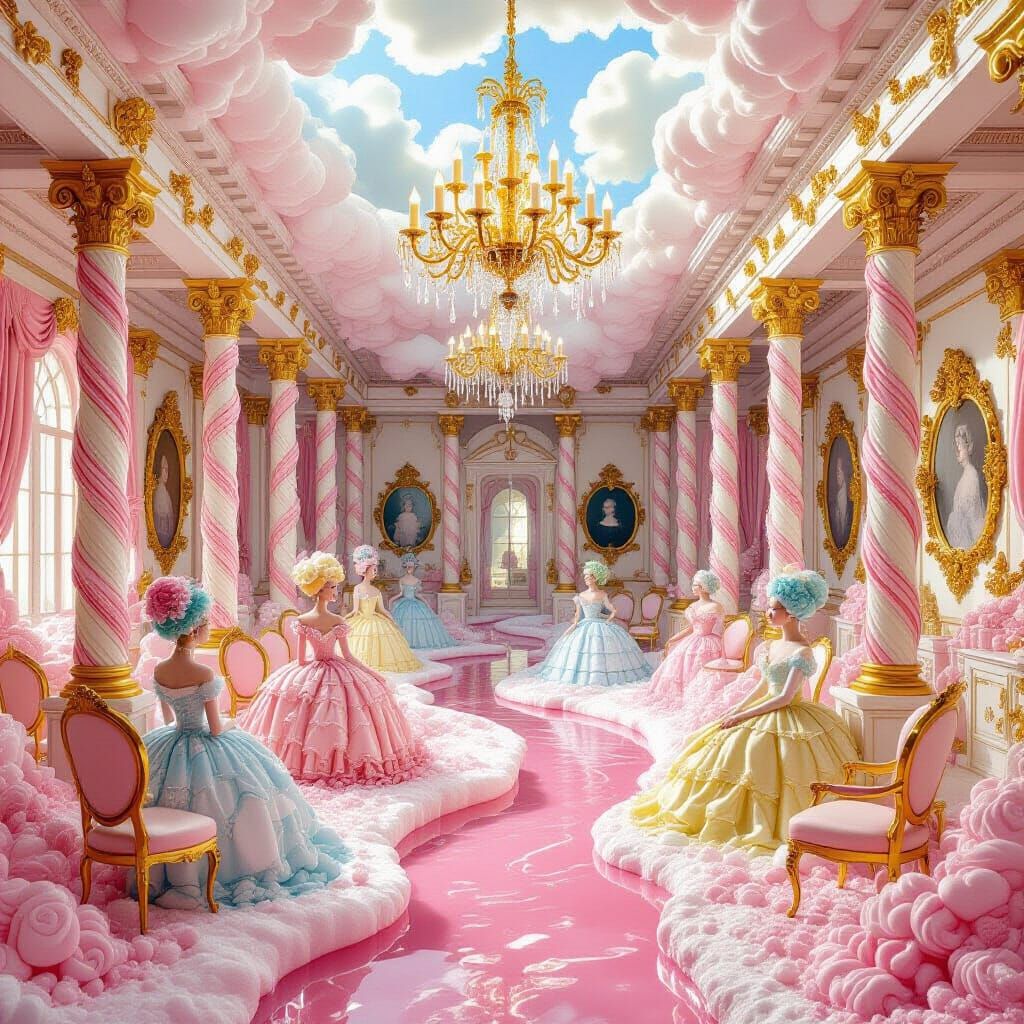 Surreal Rococo Confectionary Landscape in Pastel Hues