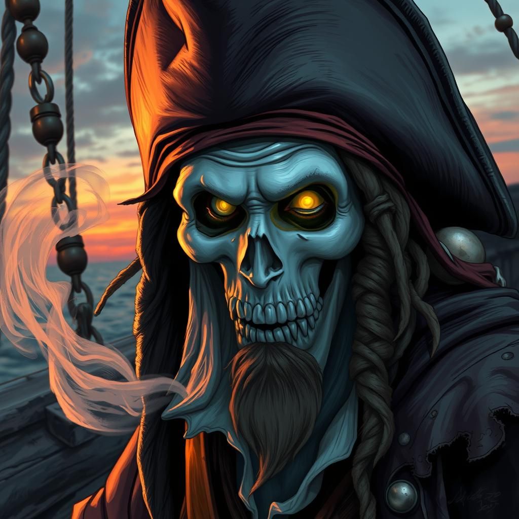 Ethereal Ghost Pirate Portrait in Comic Book Style