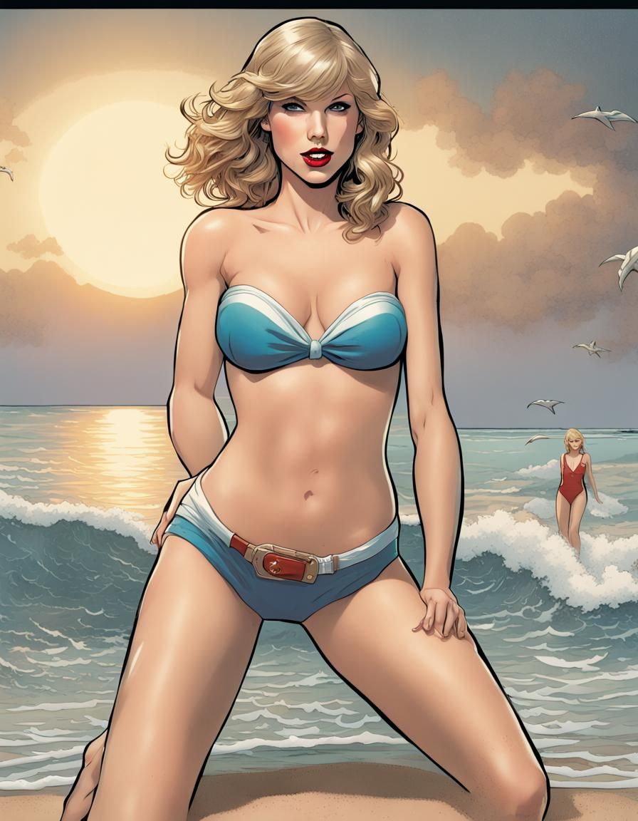 Taylor swift having a good time at the beach