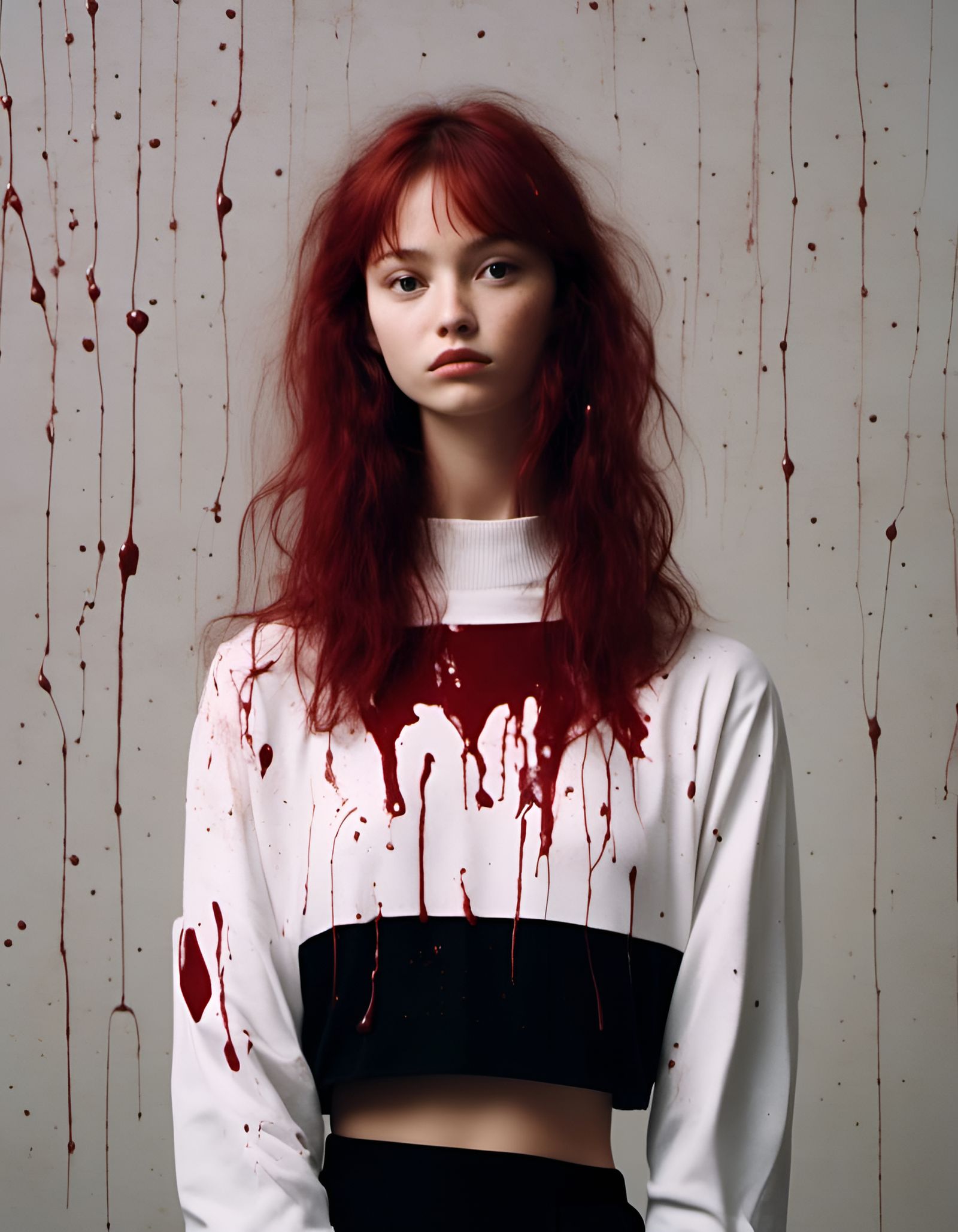 Minimalist Fashion Photo with Crimson Jumper, 1990s Style