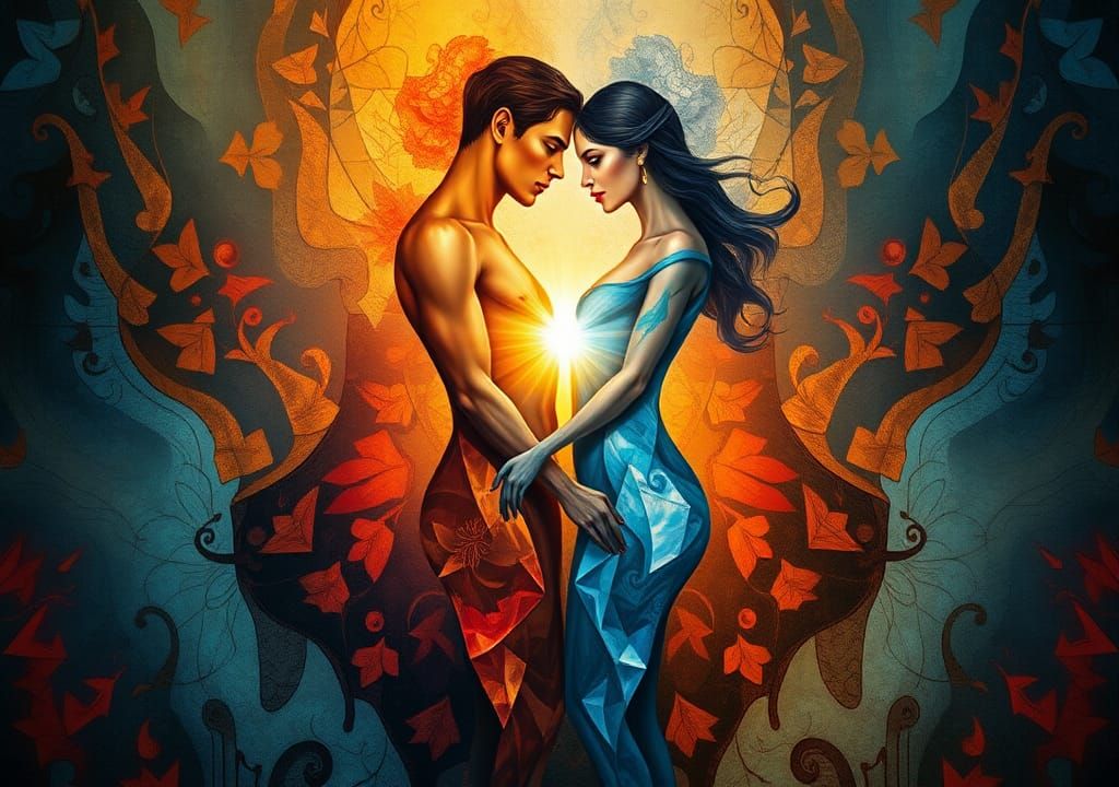 Duality of Man and Woman in Surrealist Style