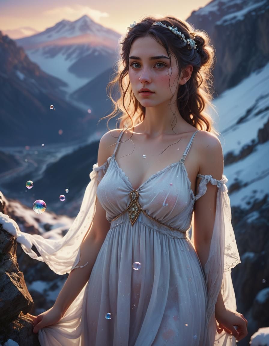 Greek Beauty in Snowy Mountains: Gothic Digital Portrait