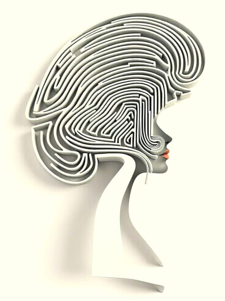 Fashion Model Woman Maze Hair and Runway Mouth in Tenebrism