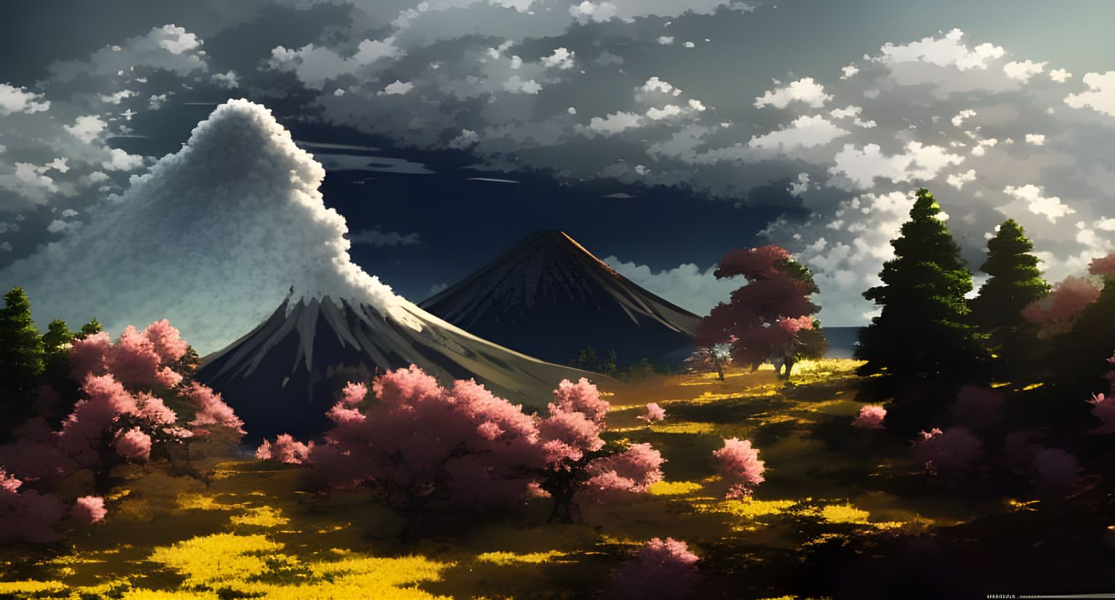 Sakura Volcano Eruption in Shonen Anime Style