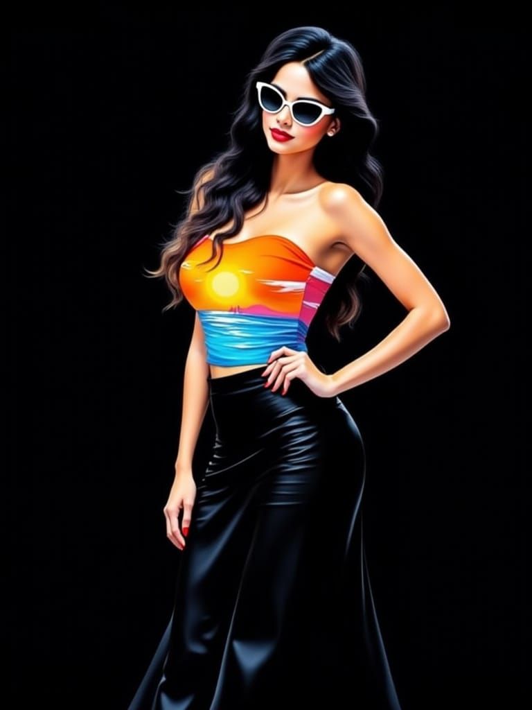 Latina Woman on Serene Beach with Palm Trees