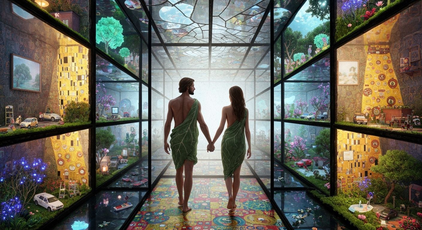 First Couple in Mirror Labyrinth with Bioluminescent Ecosyst...