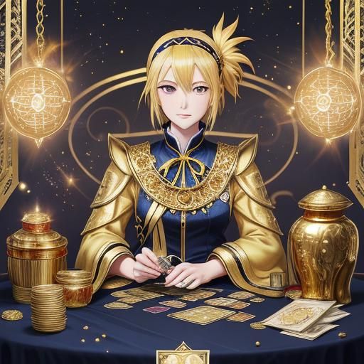 Anime Girl with Phoenix Tarot Cards in Manga Style