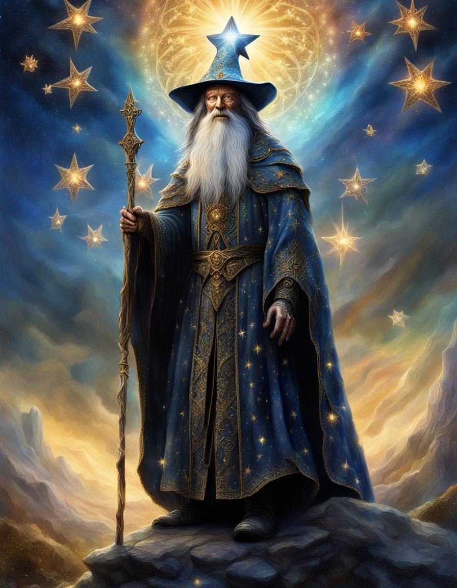 Ornate Wizard in the Sky Fantasy Illustration