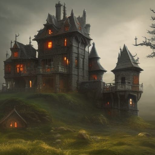 Haunted Castle Concept Art in Dark Fantasy Style