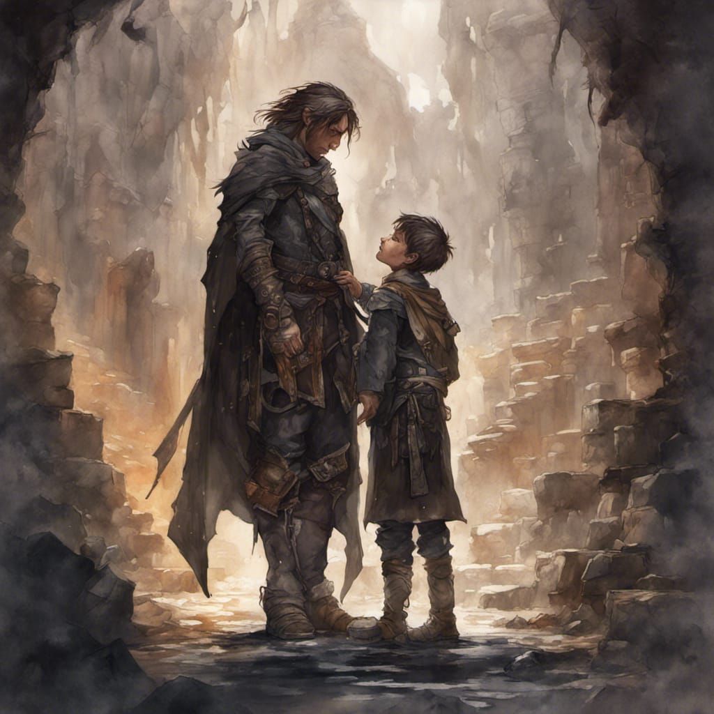 Dark Fantasy Boy in Watercolor, D&D Concept Art