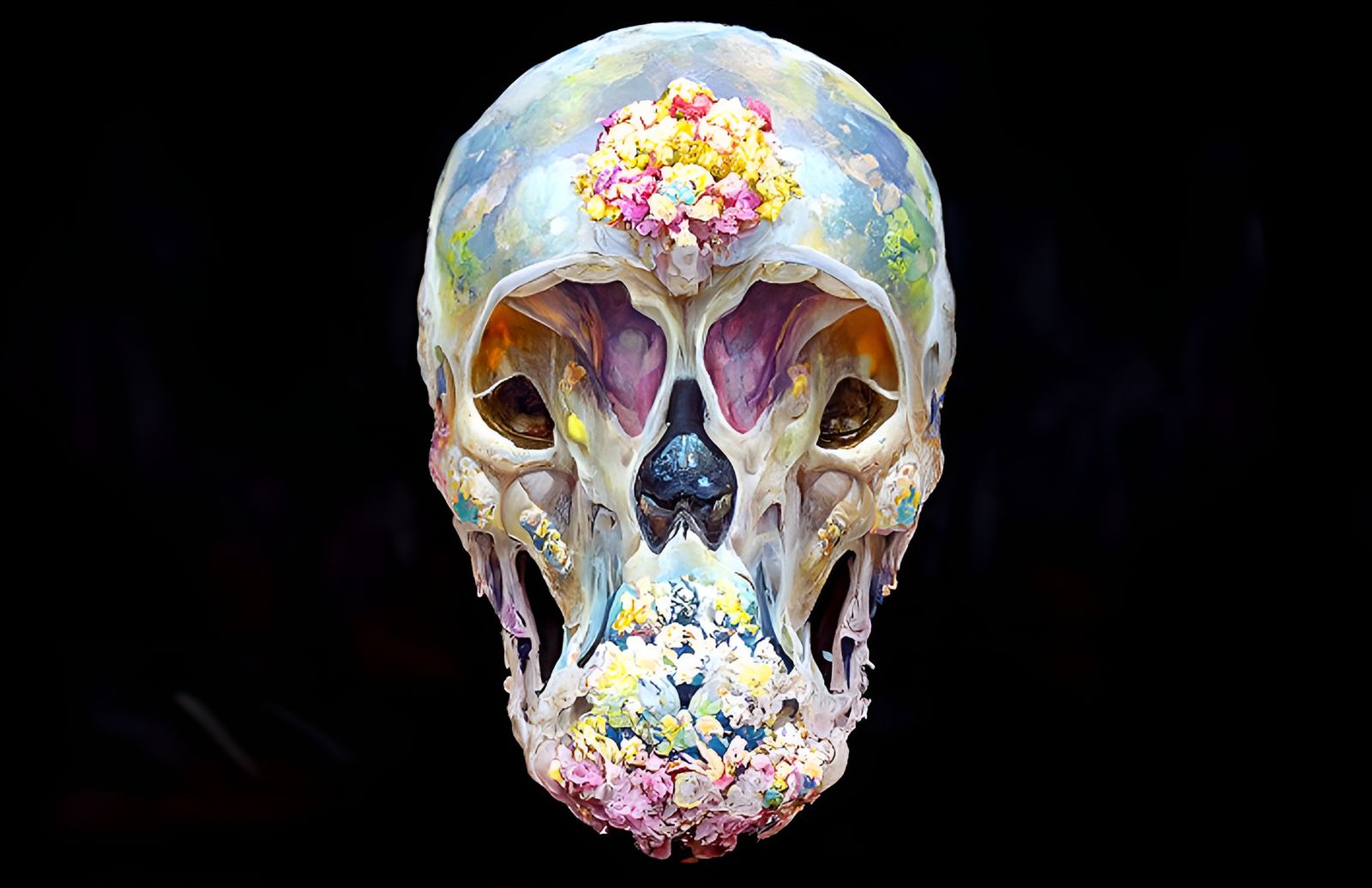 Skull with Flowers: Psychedelic Surrealism in Digital Art