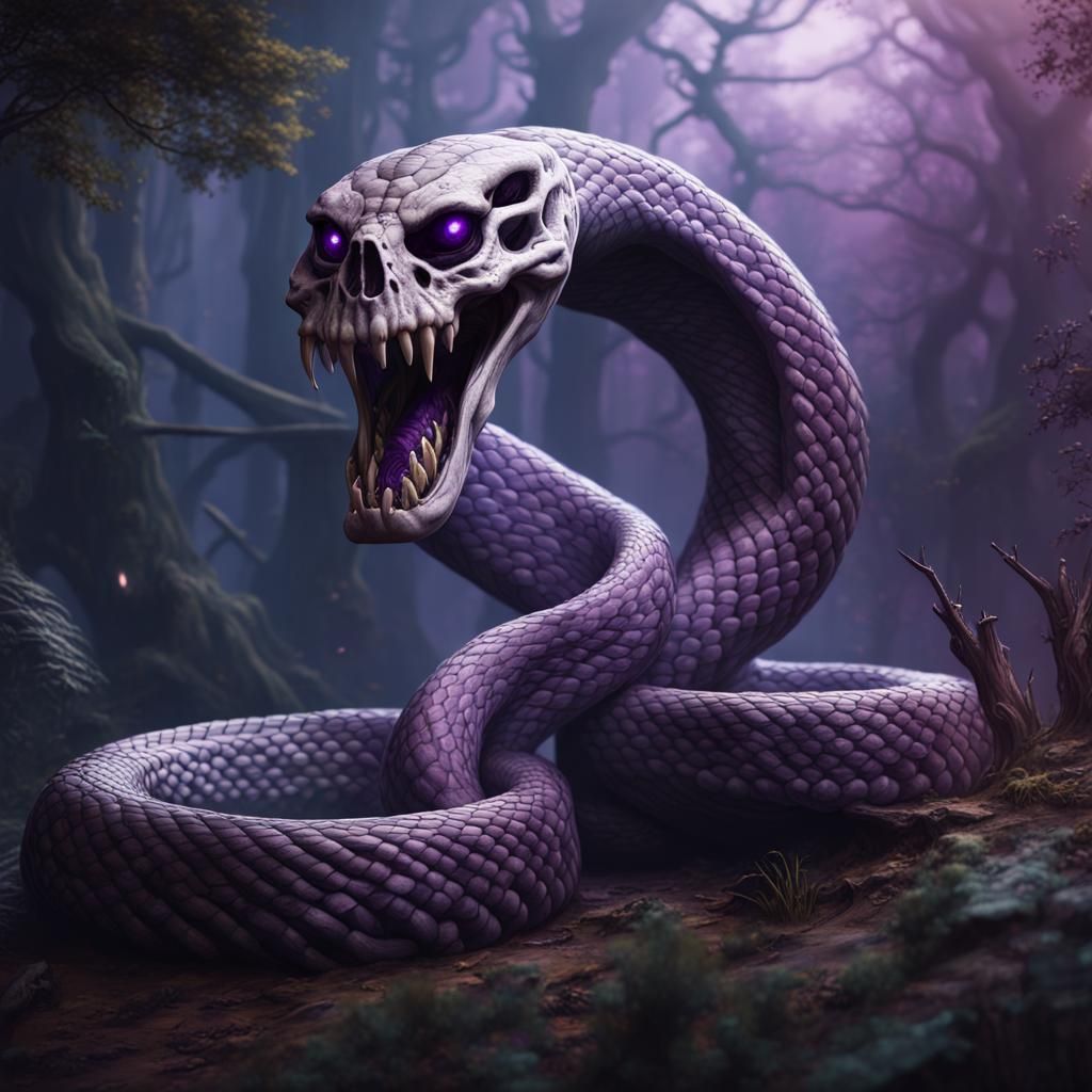 Giant Skeleton Snake with Purple Eyes