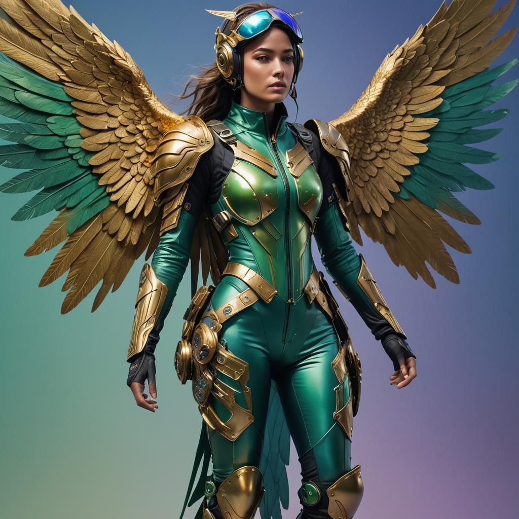 Woman with Golden Wings in Matte Painting Style