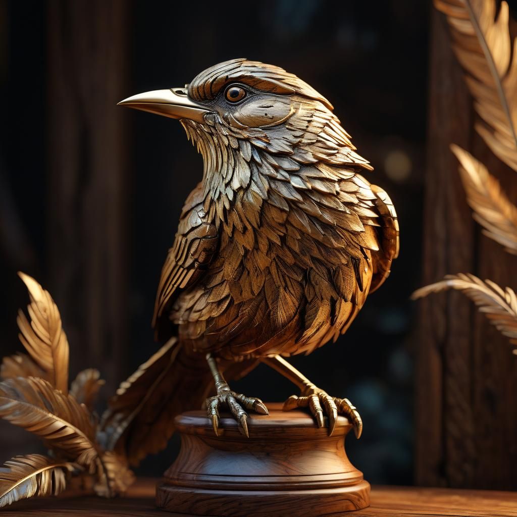 Detailed Wood Bird Portrait in Hyper-Realistic Style