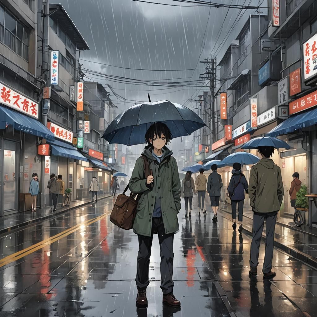 Rainy Day Scene in Anime Style