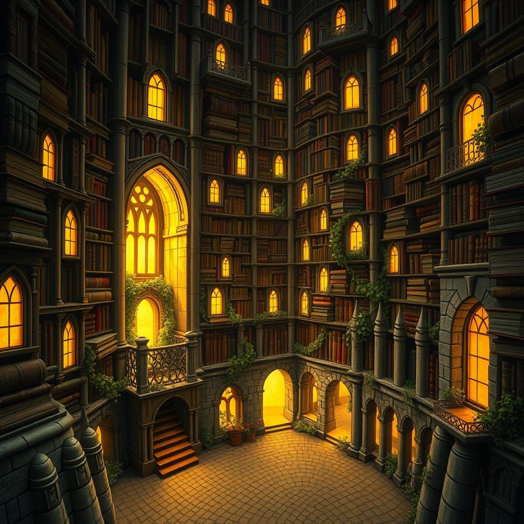 Whimsical Castle of Leather-Bound Tomes