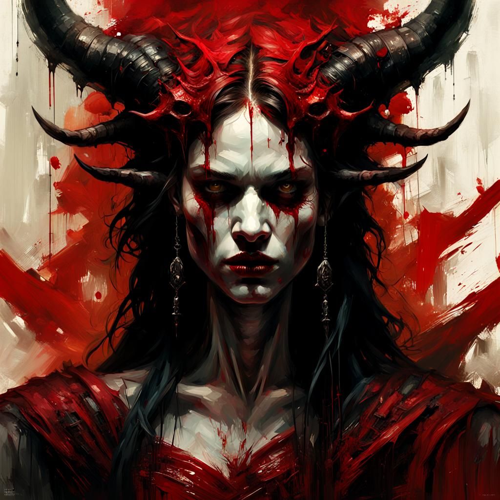 Sinister Demon Portrait with Bold Brushstrokes