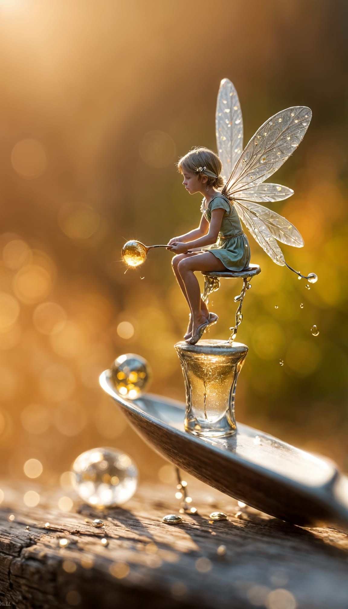 Macro Fairy Sits in Kitchen Light
