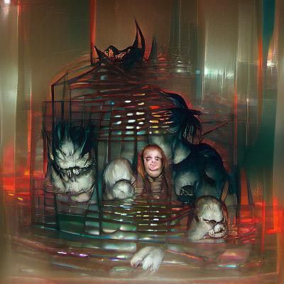 Sinister Monsters Surround Caged Figure