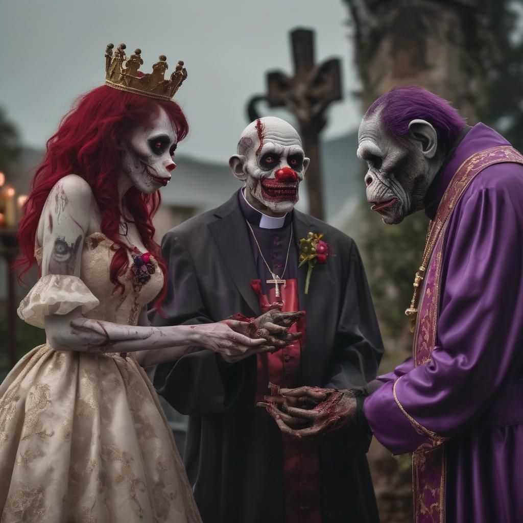 Zombie Monkey Monster Clown Wedding in Horror Photo