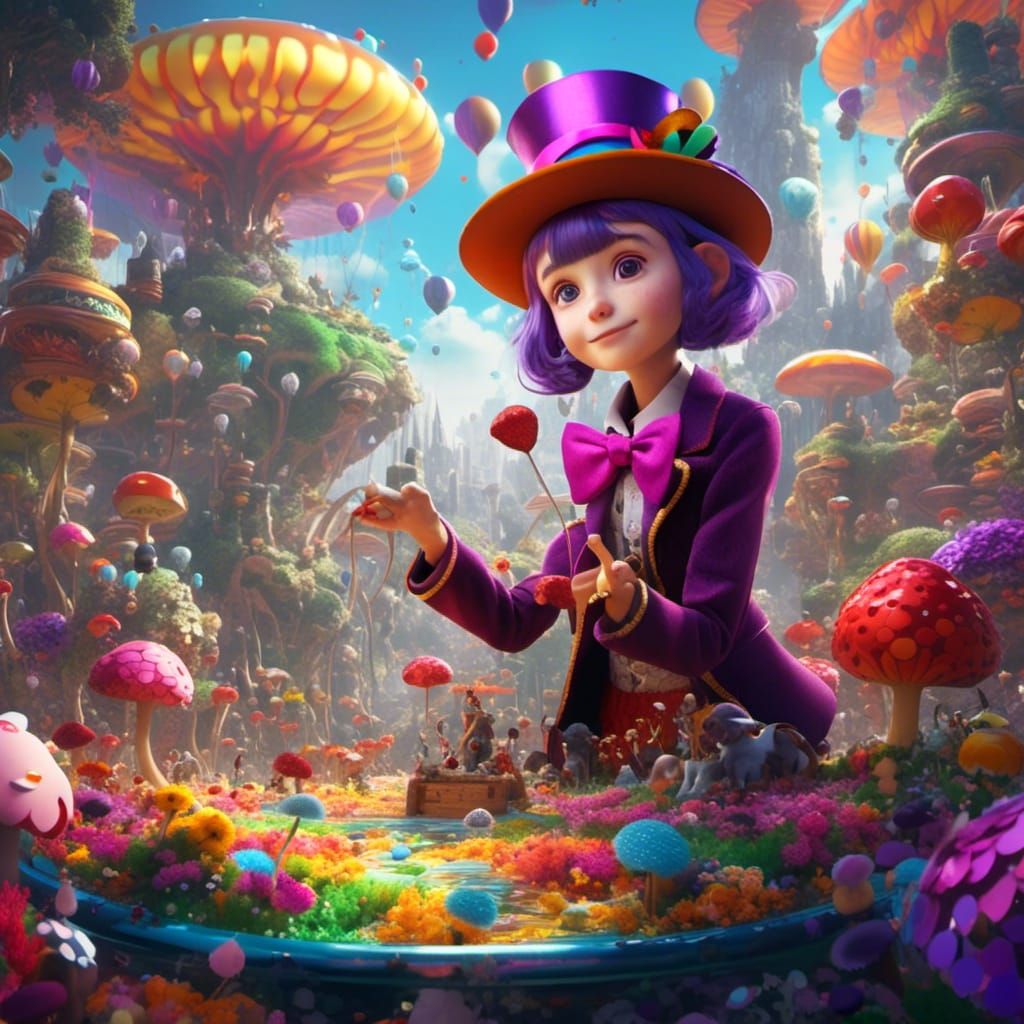 Willy Wonka as Gyaru Girl in Anime Style