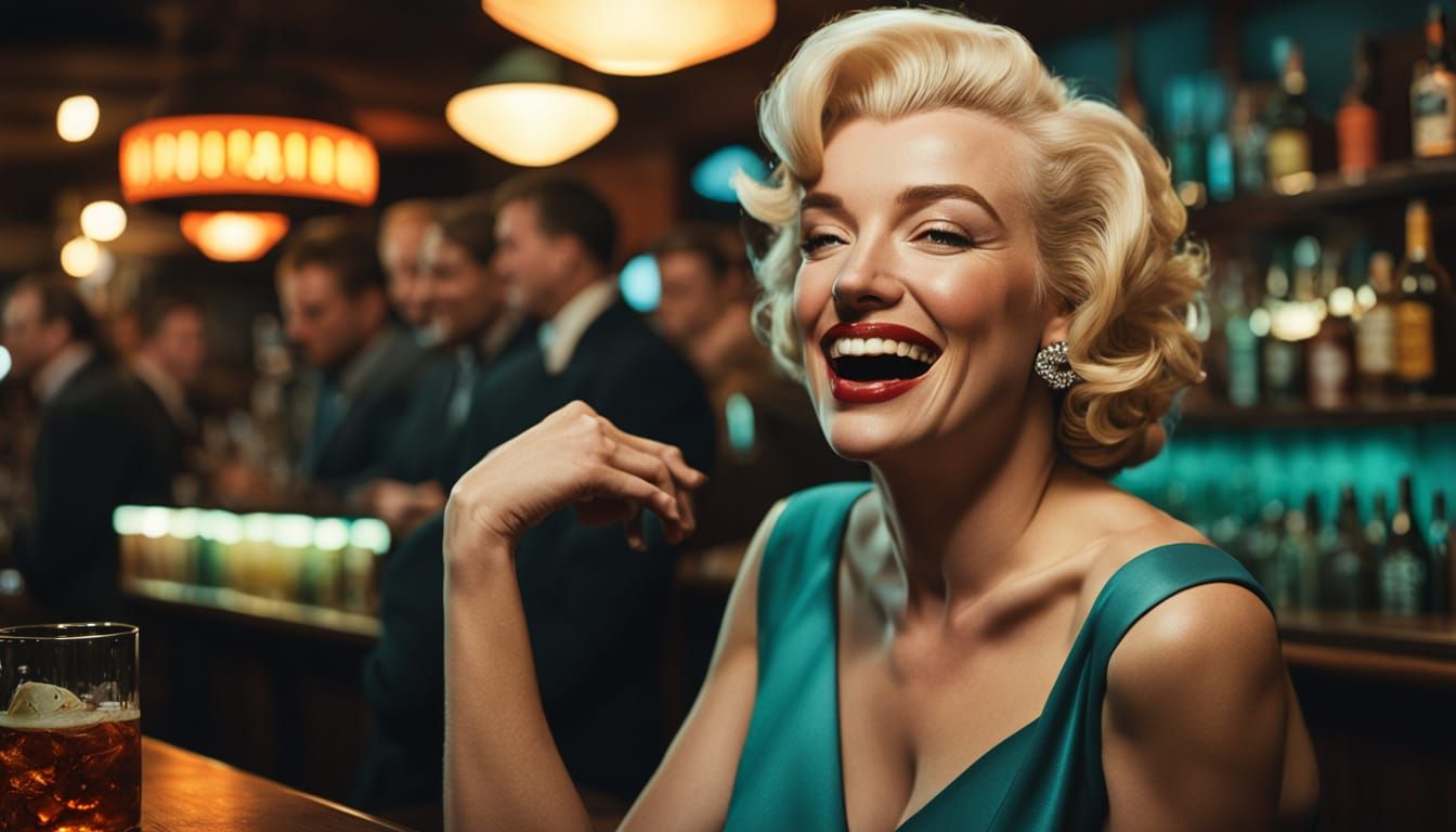 Marilyn Monroe in Dimly Lit Bar, Comic Book Art