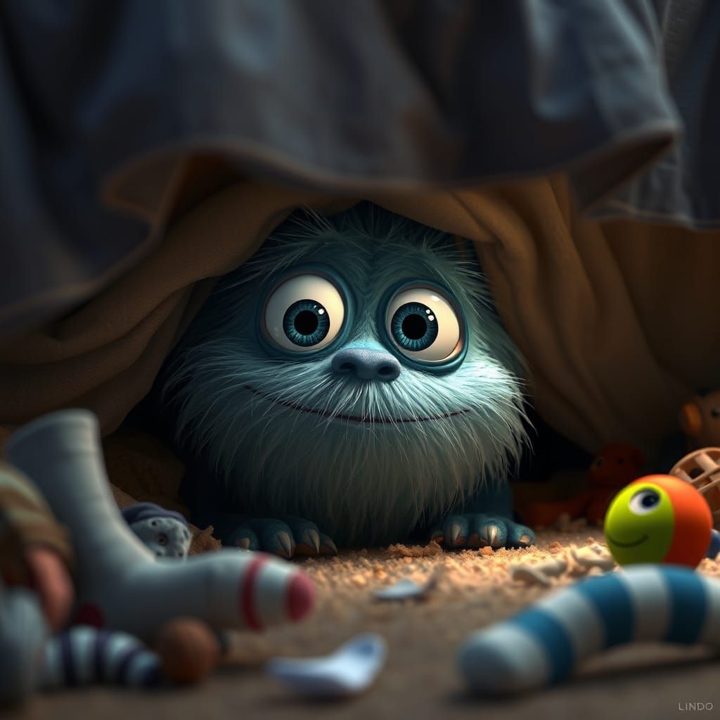 Pixar-Style Monster Under Bed in Photorealistic Detail