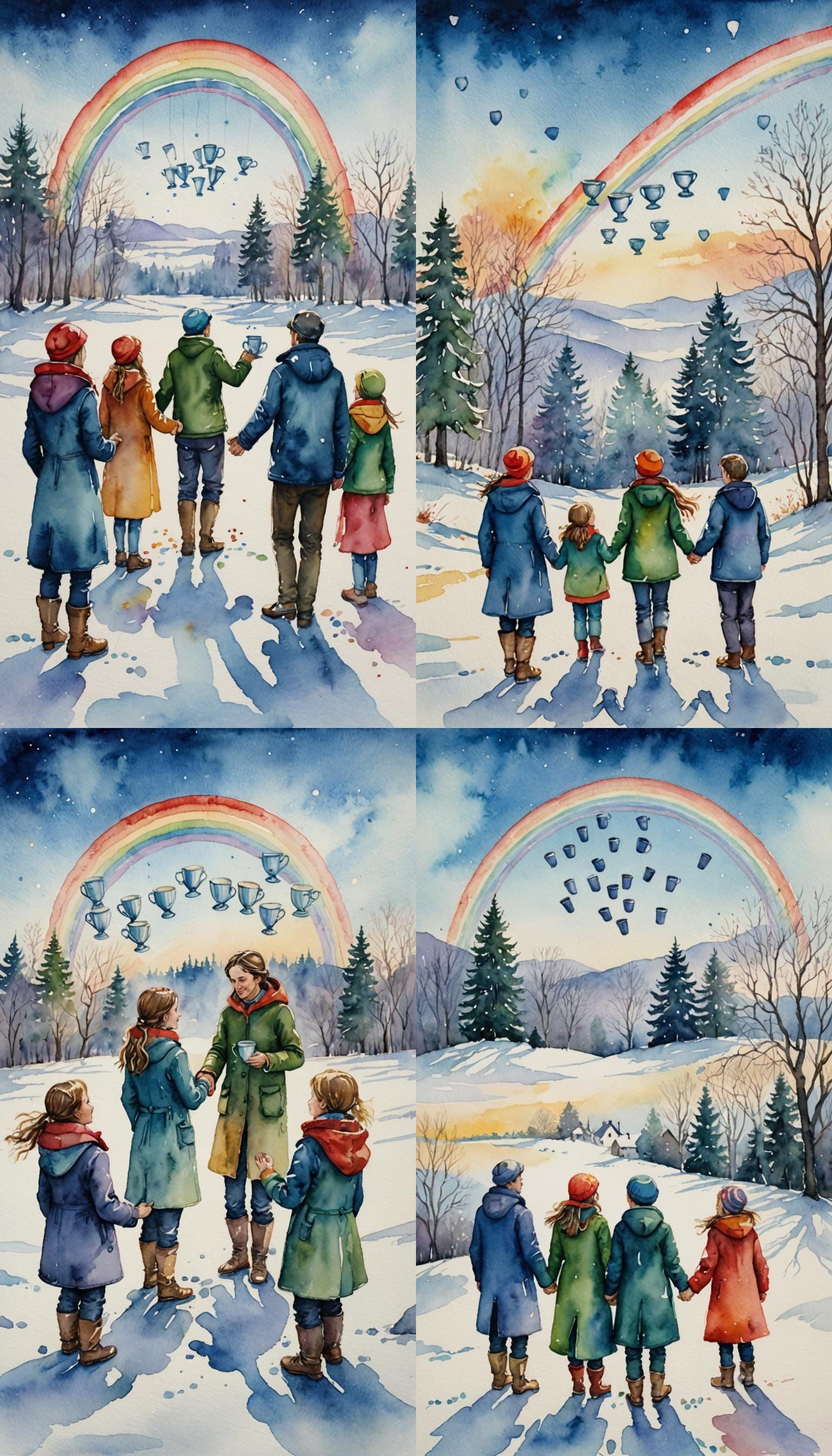 Watercolor Ten of Cups with Rainbow Sky