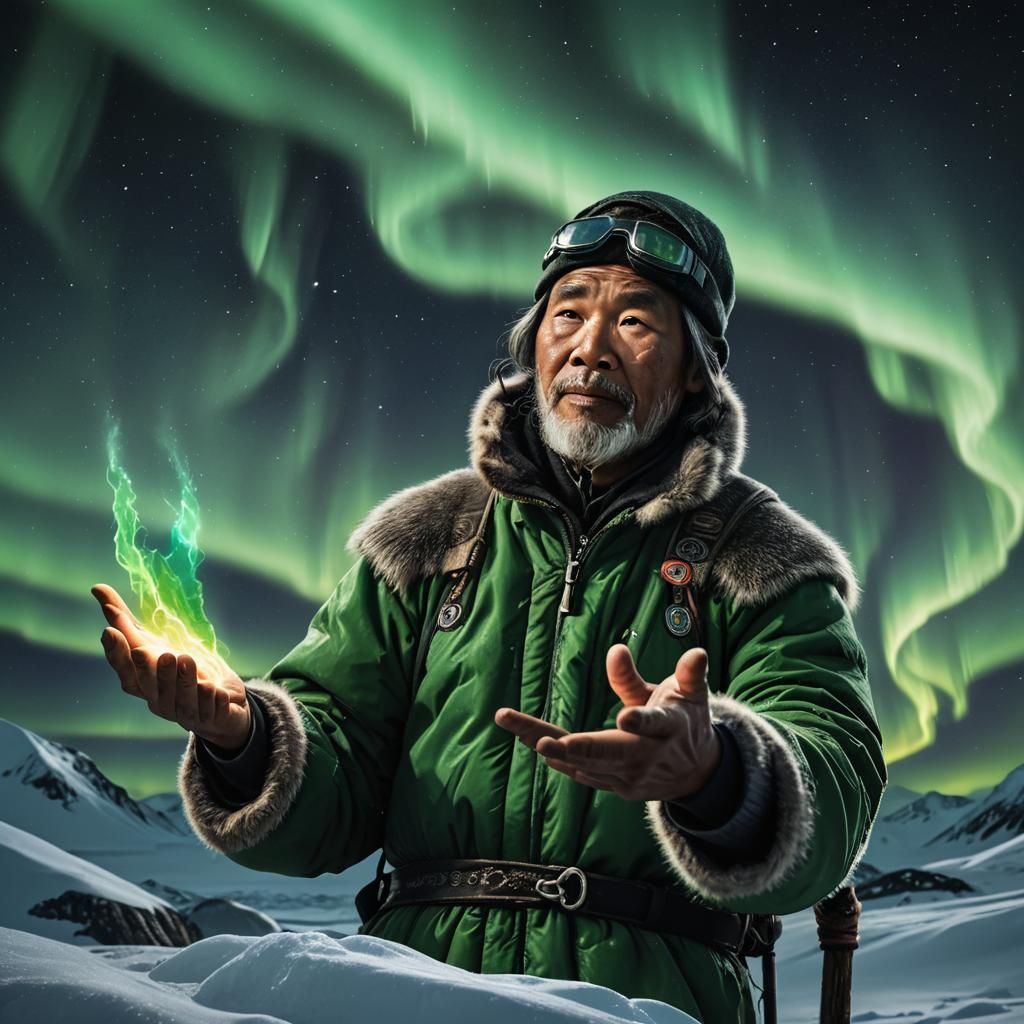 Magical Inuit with Northern Lights: Hyperrealistic Art