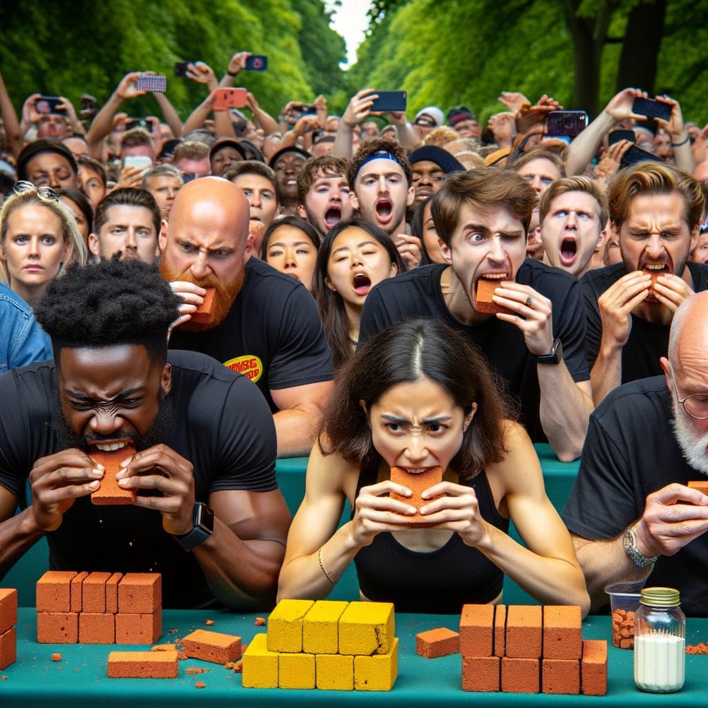 Brick Eating Competition in a Green Park