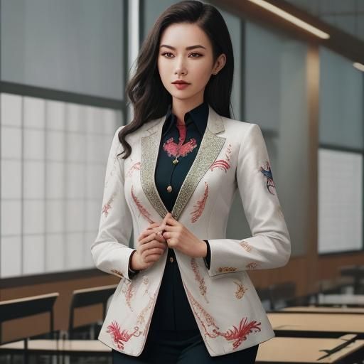 Dragon Embroidered Suit on Businesswoman